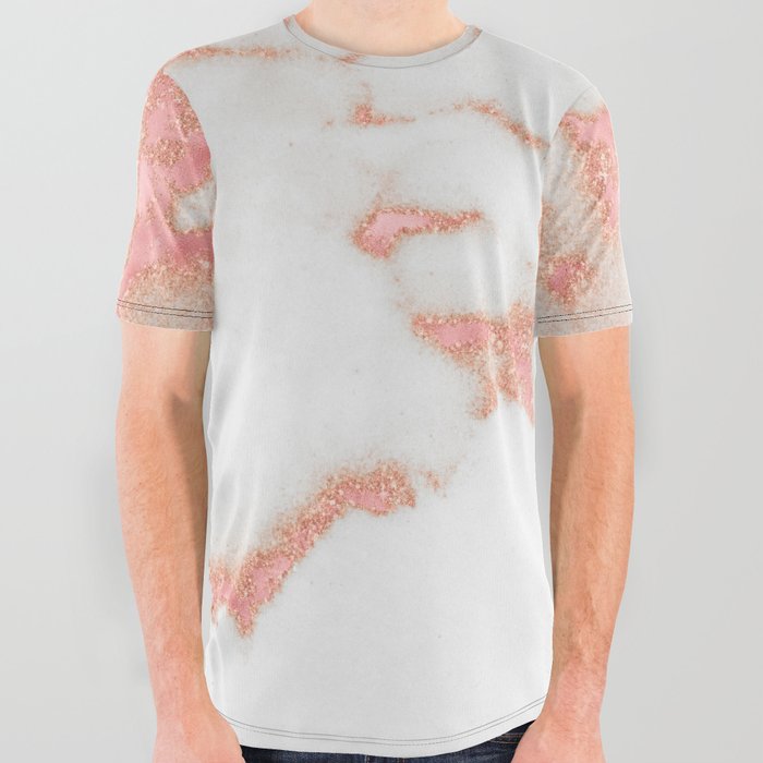 Rose Gold White Marble II All Over Graphic Tee