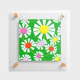 Modern Retro Daisy Flowers On Green Floating Acrylic Print