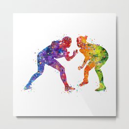 Wrestling Female Grappling Art Colorful Watercolor Sports Gift Metal Print