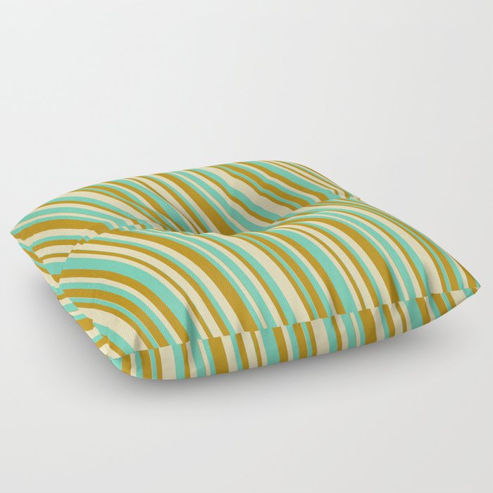 Tan, Aquamarine & Dark Goldenrod Colored Striped/Lined Pattern Floor Pillow