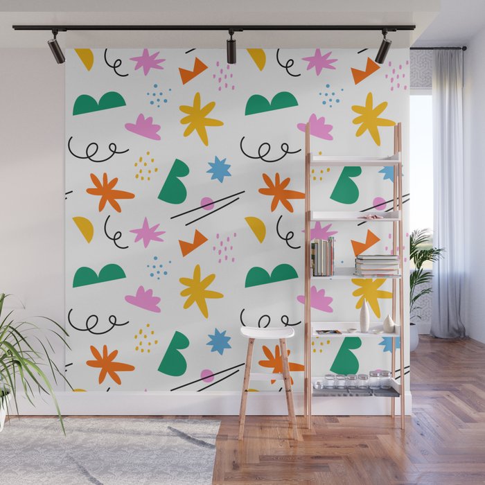 Abstract organic shape seamless pattern with colorful doodles Wall Mural