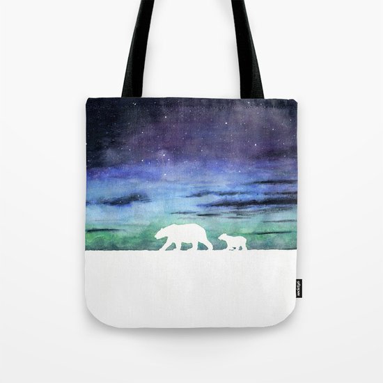 Aurora borealis and polar bears (white version) Tote Bag