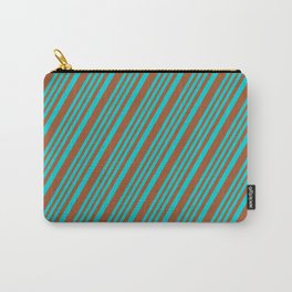[ Thumbnail: Dark Turquoise and Sienna Colored Striped/Lined Pattern Carry-All Pouch ]