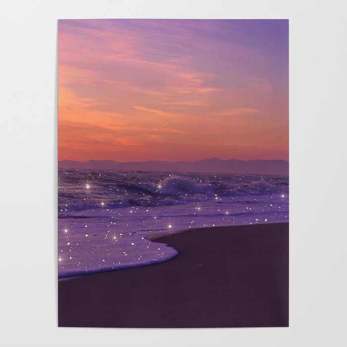 PURPLE WAVES | ocean | sea | collage | glow | gems | crystal | sunset | aesthetic | seaside | nature Poster