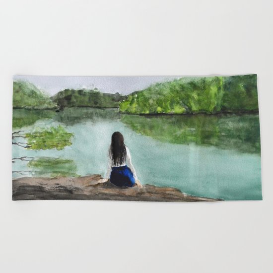girl and nature Beach Towel