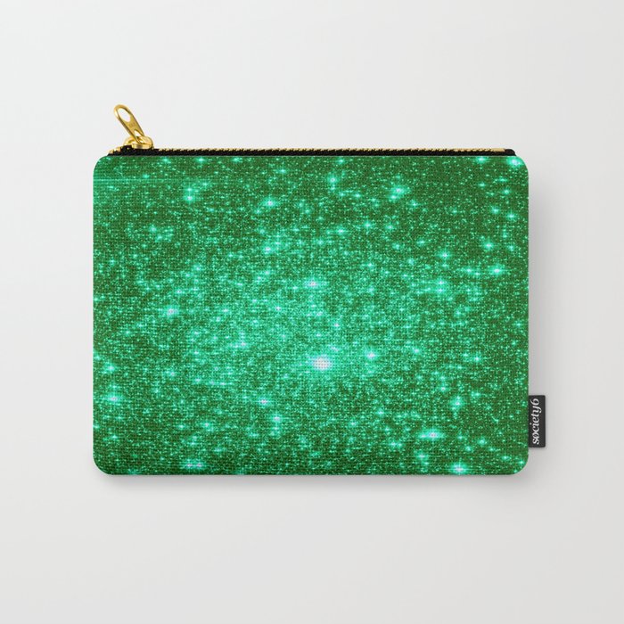 Emerald Green Glitter Stars Carry-All Pouch