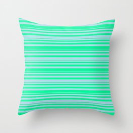 [ Thumbnail: Green & Light Blue Colored Striped Pattern Throw Pillow ]