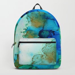 Water Twill Backpack | Aqua, Swirl, Teel, Painting, Water, Turquoise, Veridian, Ink, Indigo, Blue 