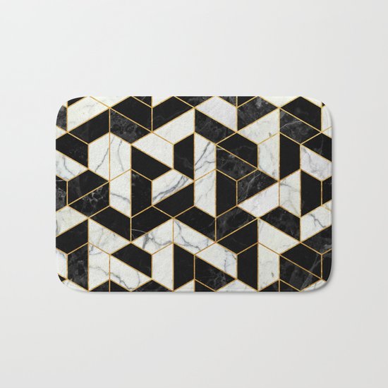 Black and White Marble Hexagonal Pattern Bath Mat