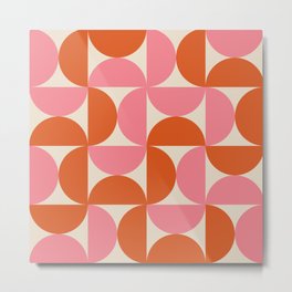 Minimalist Geometric Mid century modern abstract half circles pattern in pink and orange Metal Print | Half Circles, Vintage, 50S, Abstract, Circles, Decorating, Retro, Mid Mod, Graphicdesign, Modern 