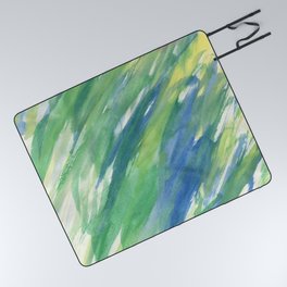 Blue green yellow watercolor hand painted brushstrokes Picnic Blanket