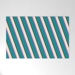 [ Thumbnail: Beige, Orchid, Dark Cyan, and Maroon Colored Striped/Lined Pattern Welcome Mat ]