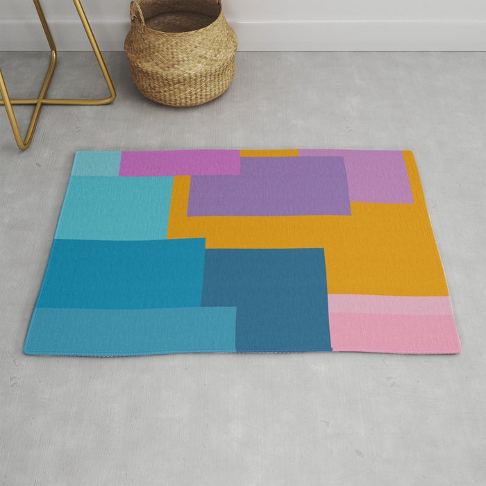 Happy Color Block Geometrics in Yellow, Blue, Purple, and Pink Rug