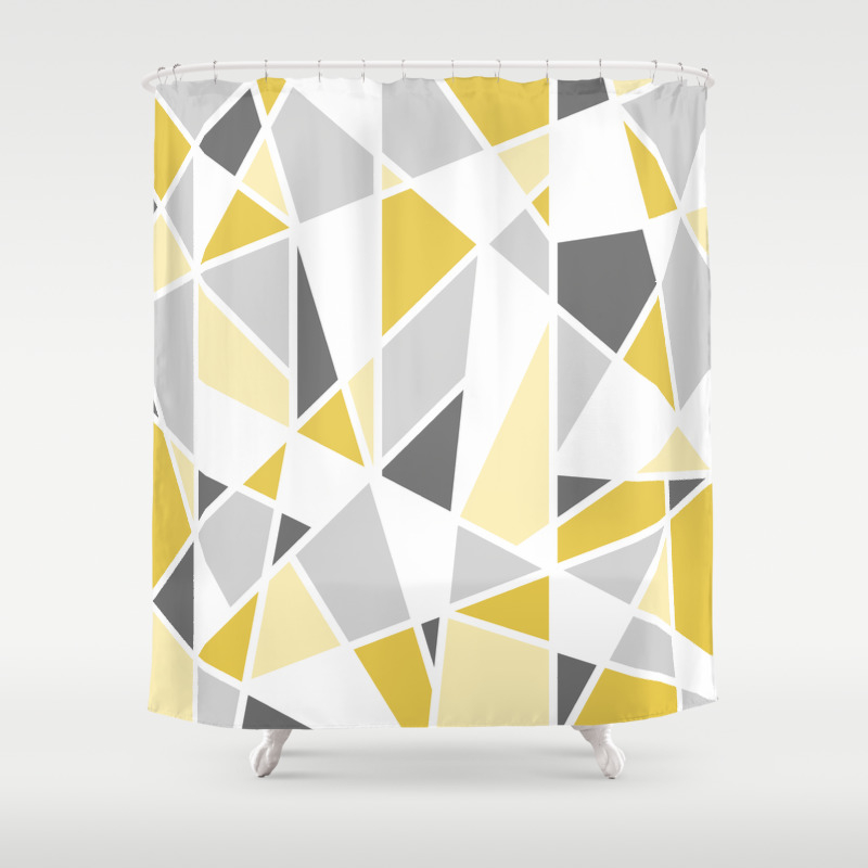 Gray Shower Curtain, Yellow And Grey Geometric Shower Curtain