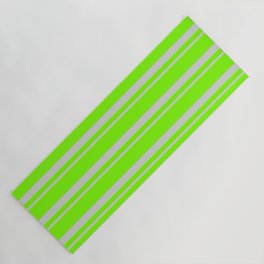 [ Thumbnail: Green and Light Grey Colored Pattern of Stripes Yoga Mat ]