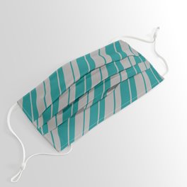 [ Thumbnail: Teal & Dark Grey Colored Lined/Striped Pattern Face Mask ]