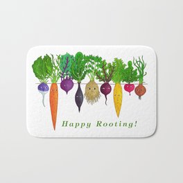 Happy Rooting! Bath Mat | Rootvegetables, Kohlrabi, Other, Root, Purplekohlrabi, Drawing, Yellowcarrot, Rootvegetable, Orangecarrot, Turnip 