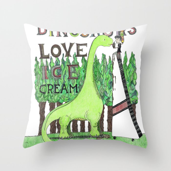 Dinosaurs Love Ice Cream Throw Pillow