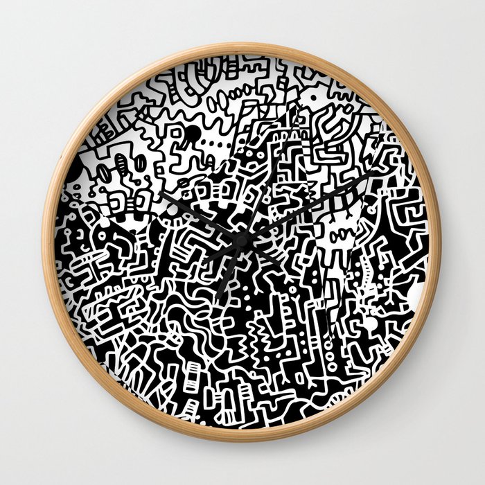 Cell Art Wall Clock | Drawing, Black, Lines, Black-and-white, White, Drawing, Pen, Japan, Japanese