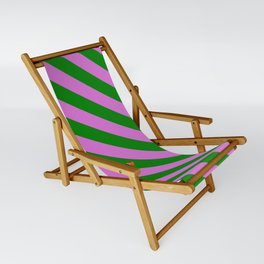 [ Thumbnail: Green and Orchid Colored Lined Pattern Sling Chair ]
