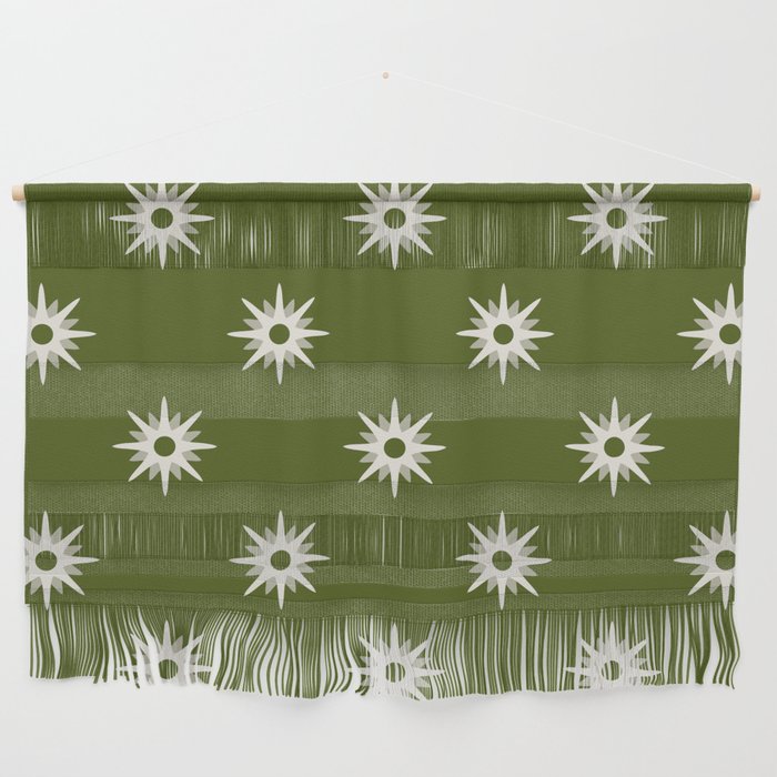 Green atomic mid century white stars pattern Wall Hanging