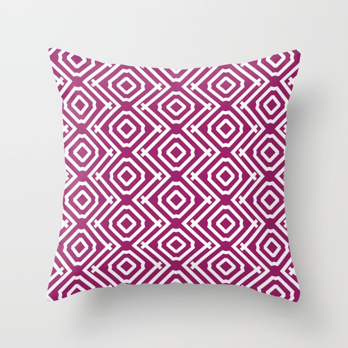 Magenta and White Vertical Stripe Diamond Pattern - Colour of the Year 2022 Orchid Flower 150-38-31 Throw Pillow