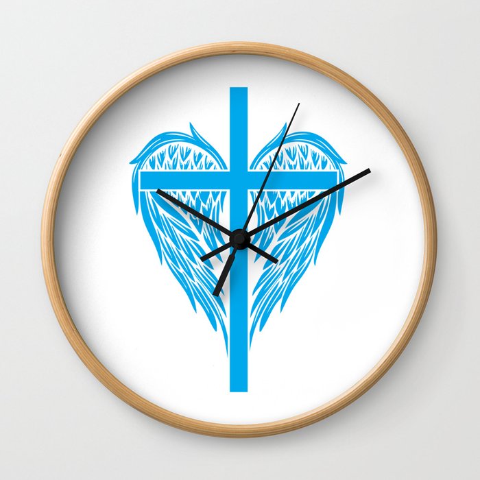 Christian cross and wings Wall Clock