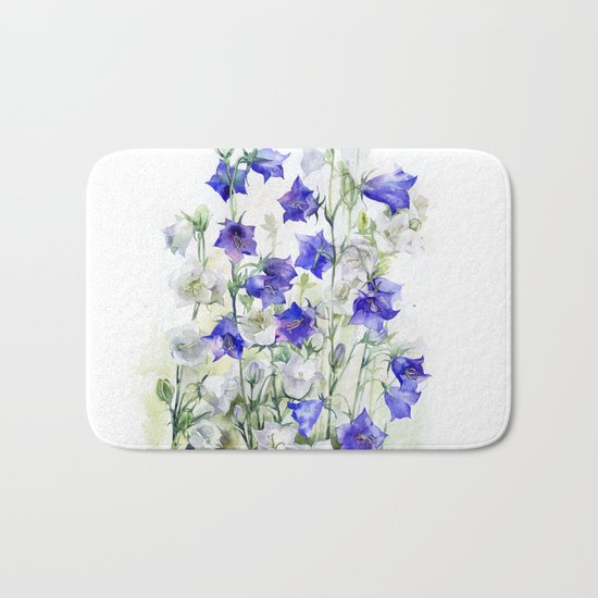 Bluebells watercolor flowers, aquarelle bellflowers Bath Mat