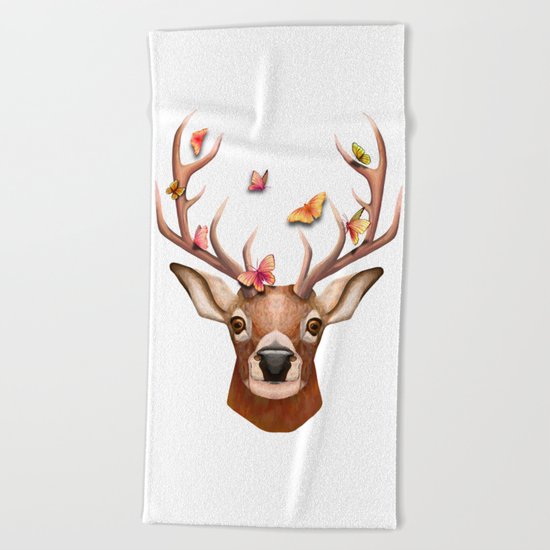 Stag and the Butterflies Beach Towel