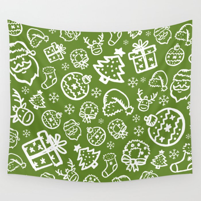 XMAS Green Pattern / Part One Wall Tapestry