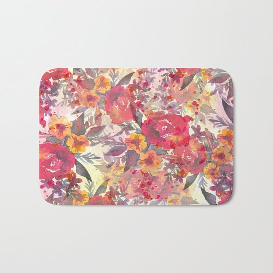 Watercolor flowers and plants Bath Mat