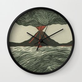 Volcano Woodcut Wall Clock