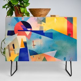 Abstract Colorful Landscape  Sunset Geometric  Credenza