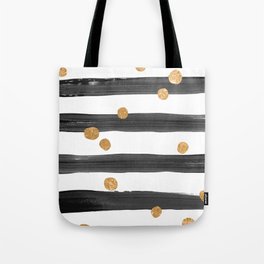 black watercolor stripes with gold dots Tote Bag