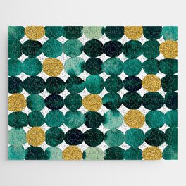 Dots pattern - emerald and gold Jigsaw Puzzle