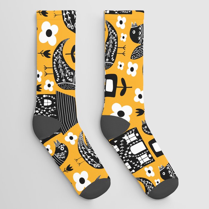 Maximalism Folk art Yellow Socks