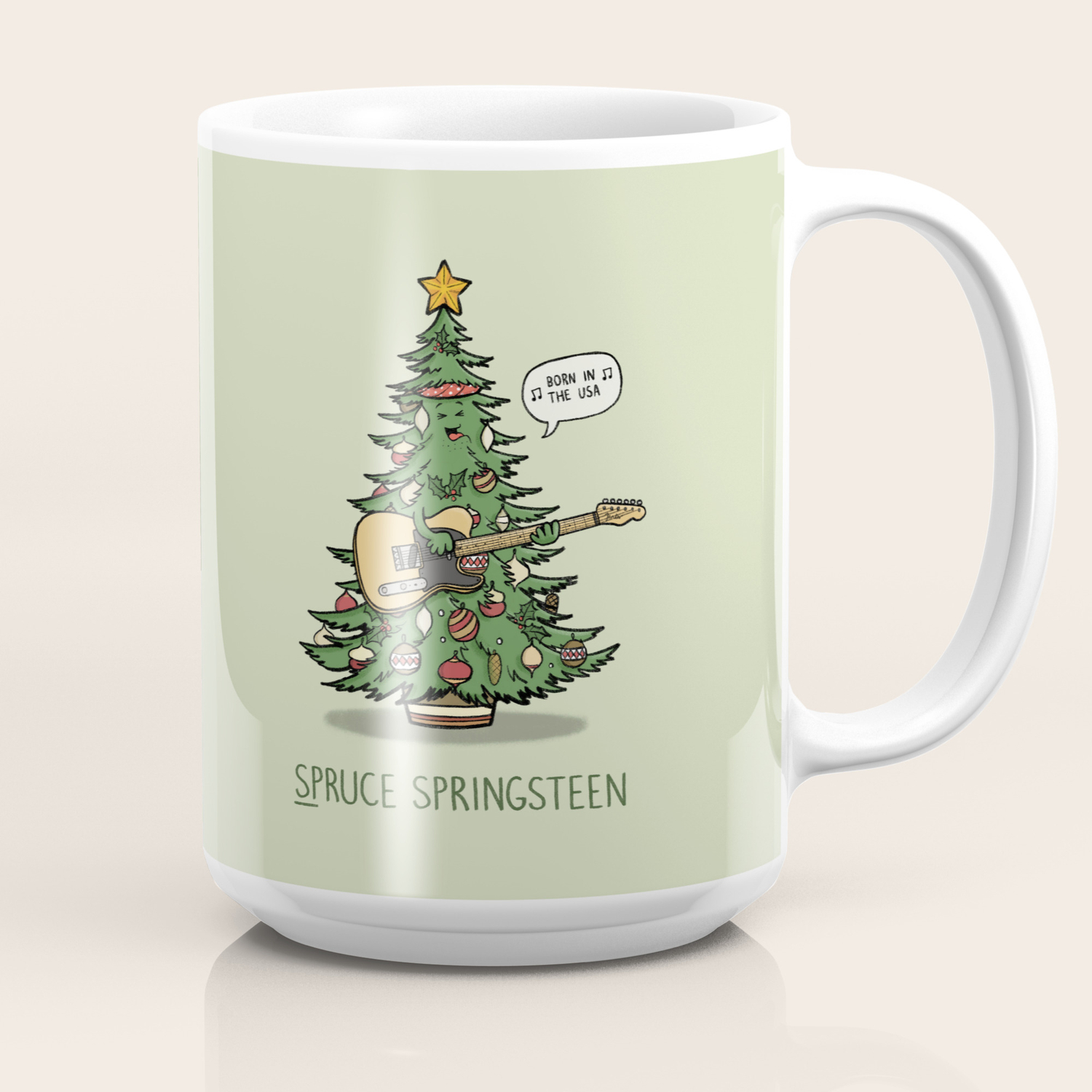 Spruce Springsteen Funny Christmas Music Cartoon Pun Coffee Mug By Carlbatterbee Society6