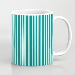 [ Thumbnail: Beige and Dark Cyan Colored Lined Pattern Coffee Mug ]