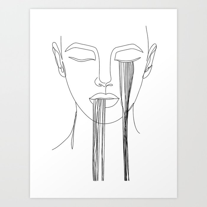 Abstract Girl Face Drawing In Lines Art Print By Valleriaart Society6,34 Profile Drawing Full Body