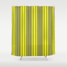 [ Thumbnail: Yellow and Dim Grey Colored Stripes/Lines Pattern Shower Curtain ]