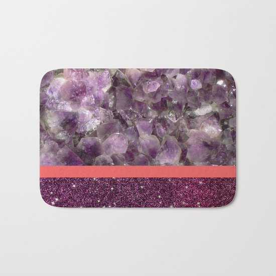 Pink Striped Purple Quartz and Glitter Bath Mat