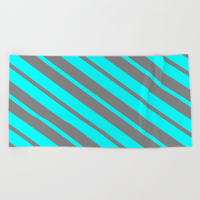 Cyan & Gray Colored Lines/Stripes Pattern Beach Towel