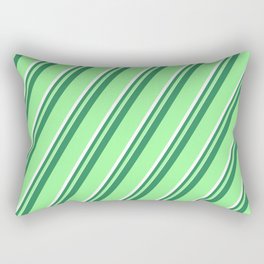 [ Thumbnail: Sea Green, Green, and White Colored Pattern of Stripes Rectangular Pillow ]