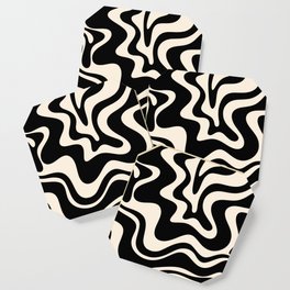 Retro Liquid Swirl Abstract Pattern 3 in Black and Almond Cream Coaster