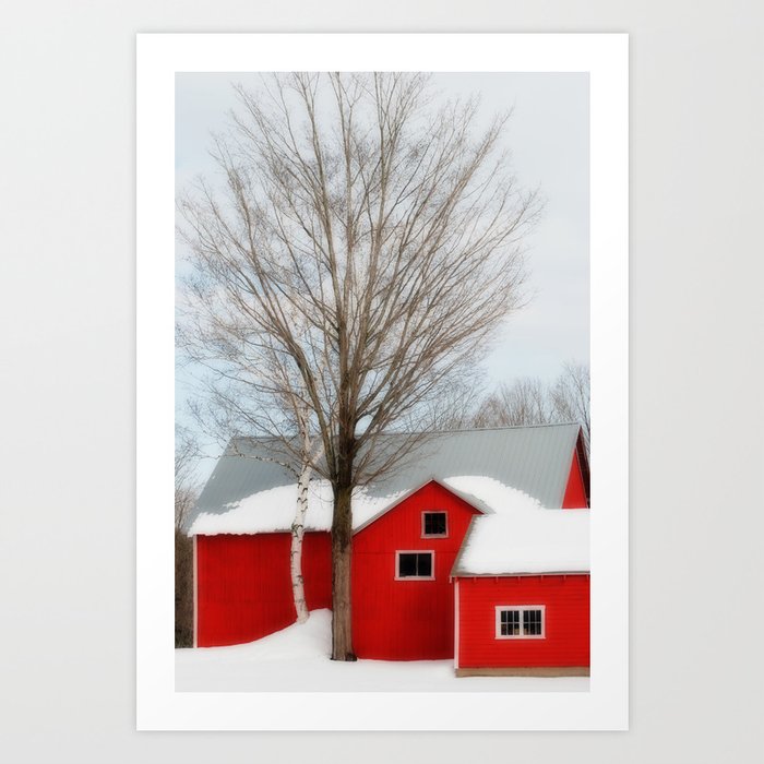 Red Barn in Winter Art Print