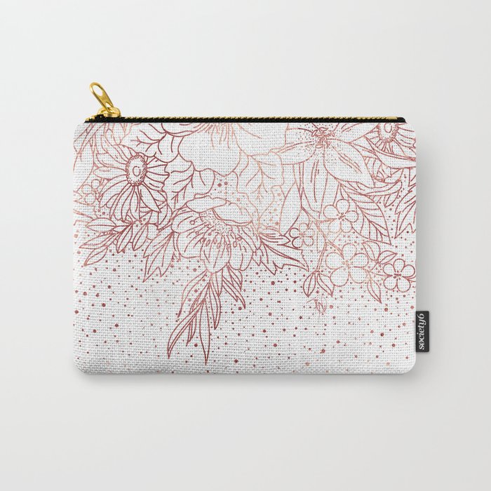 Rose gold hand drawn floral doodles and confetti design Carry-All Pouch