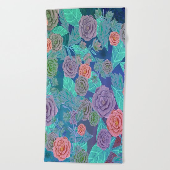 Vintage Flowers (Blue) Beach Towel