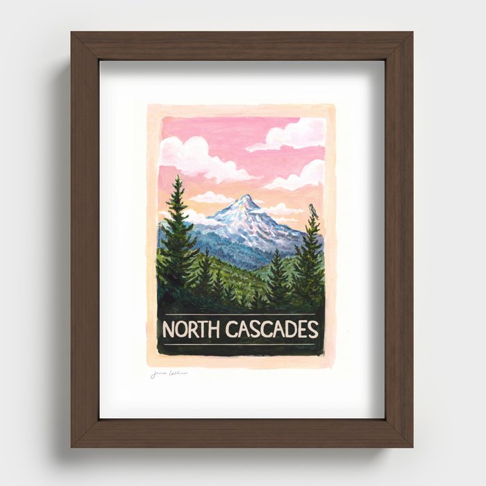 The North Cascades Travel Poster Recessed Framed Print
