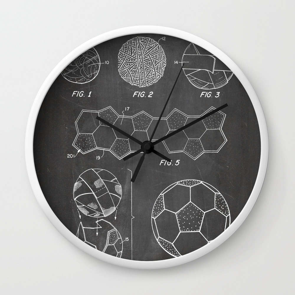 Soccer Ball Patent Football Art Black Chalkboard Wall Clock By
