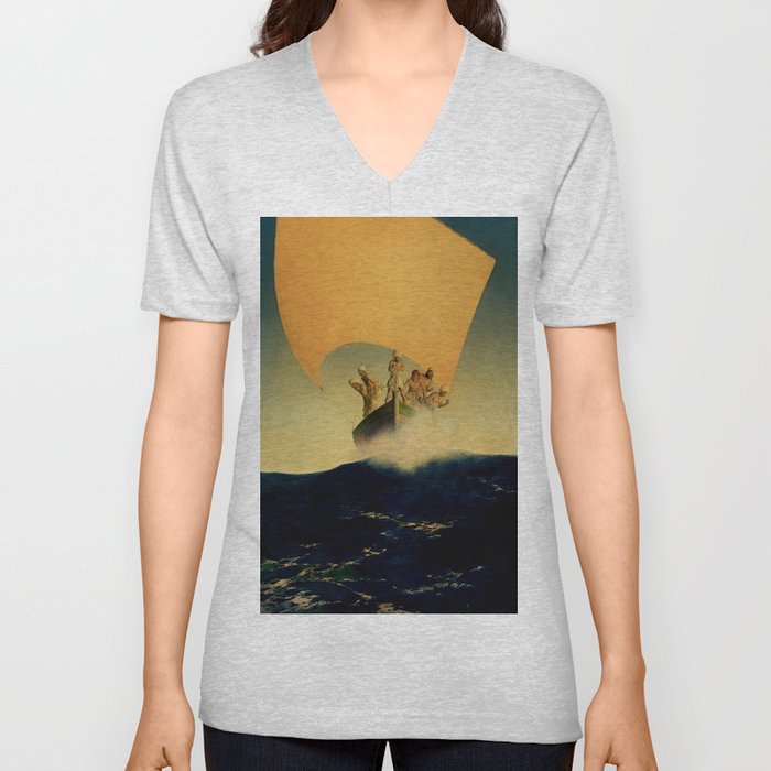 “The Pirate Ship” by Maxfield Parrish V Neck T Shirt